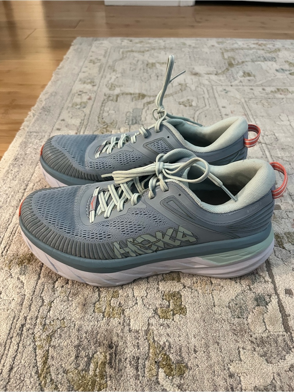 Hoka One One Women's Blue Bondi Sneakers with Coral Accents
